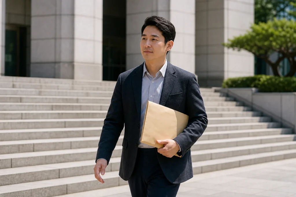 사실혼 재산분할 소송 관련 자료를 살펴보는 장면
